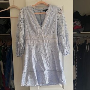 Light Blue Eyelet V-Neck Women's Dress